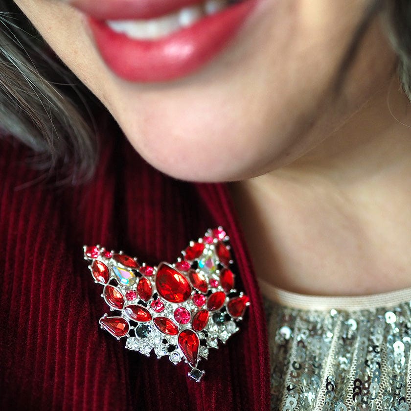 Flora Fox Face Stone Set Crystal Brooch  -  Erstwilder  -  Quirky Resin and Enamel Accessories