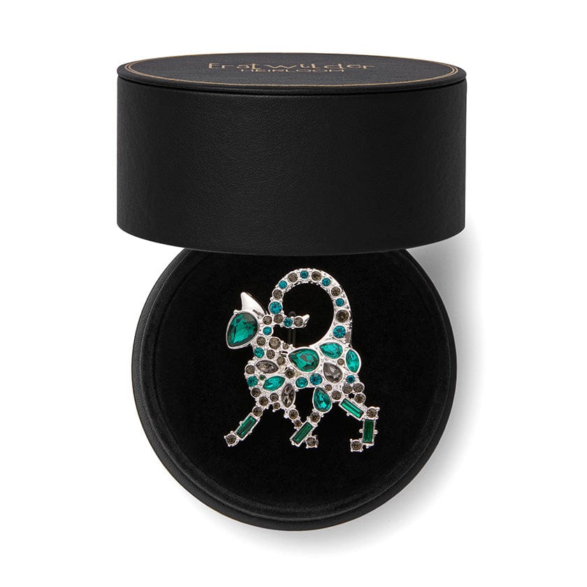 On the Prowl Cat Stone Set Crystal Brooch  -  Erstwilder  -  Quirky Resin and Enamel Accessories