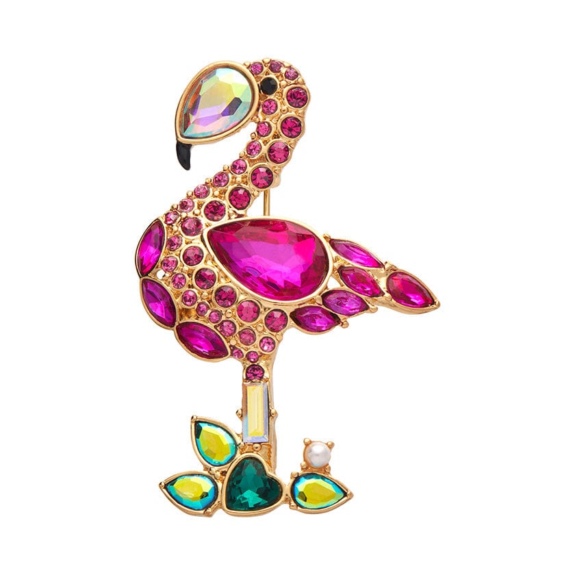 Flamboyant Flamingo Funk Stone Set Crystal Brooch  -  Erstwilder  -  Quirky Resin and Enamel Accessories