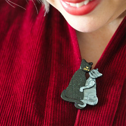 Feline Embrace Brooch  -  Erstwilder  -  Quirky Resin and Enamel Accessories