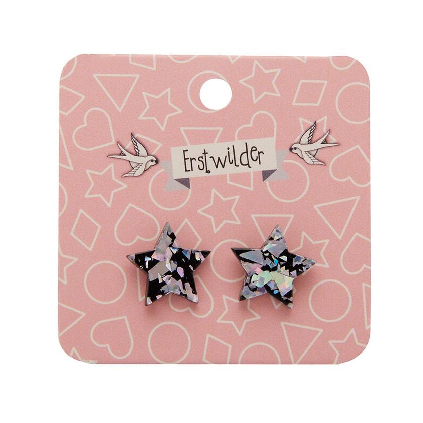 Erstwilder Essentials Star Chunky Glitter Resin Stud Earrings - Holographic Silver EE0002-CG0272
