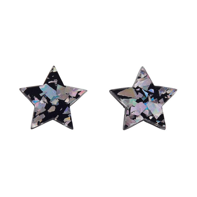 Star Chunky Glitter Resin Stud Earrings Holographic Silver Erstwilder
