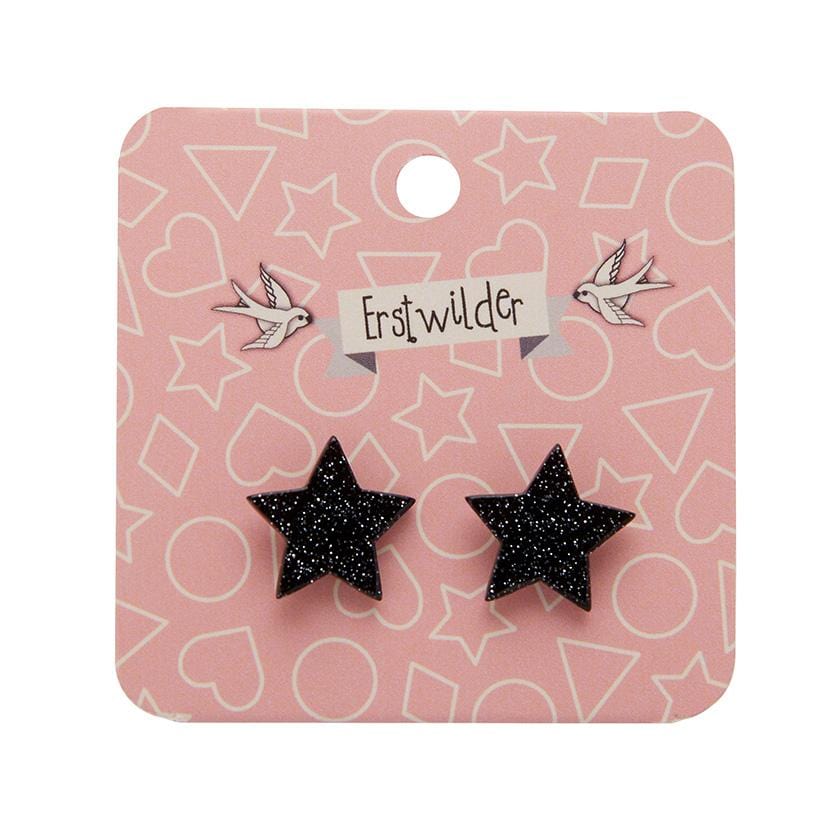 Erstwilder Essentials Star Glitter Resin Stud Earrings - Black EE0002-SG7000