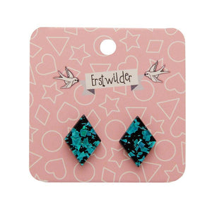 Erstwilder Essentials Diamond Chunky Glitter Resin Stud Earrings - Teal EE0003-CG4400