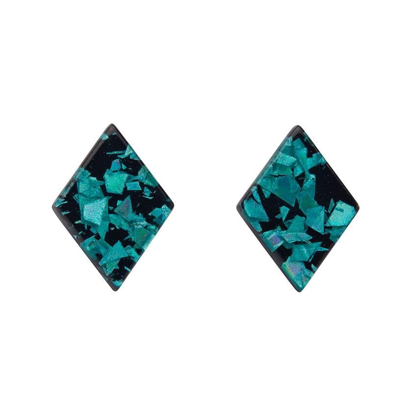 Erstwilder Essentials Diamond Chunky Glitter Resin Stud Earrings - Teal EE0003-CG4400