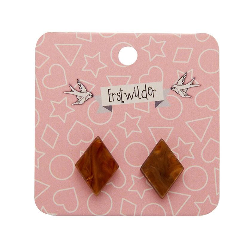 Erstwilder Essentials Diamond Textured Resin Stud Earrings - Dark Orange EE0003-RI6200