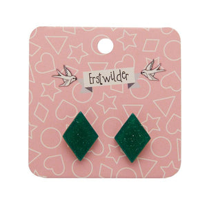 Erstwilder Essentials Diamond Glitter Resin Stud Earrings - Emerald EE0003-SG4100