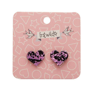 Erstwilder Essentials Heart Chunky Glitter Resin Stud Earrings - Holographic Pink EE0005-CG0220