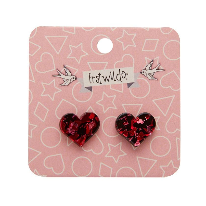 Erstwilder Essentials Heart Chunky Glitter Resin Stud Earrings - Holographic Pink EE0005-CG0220