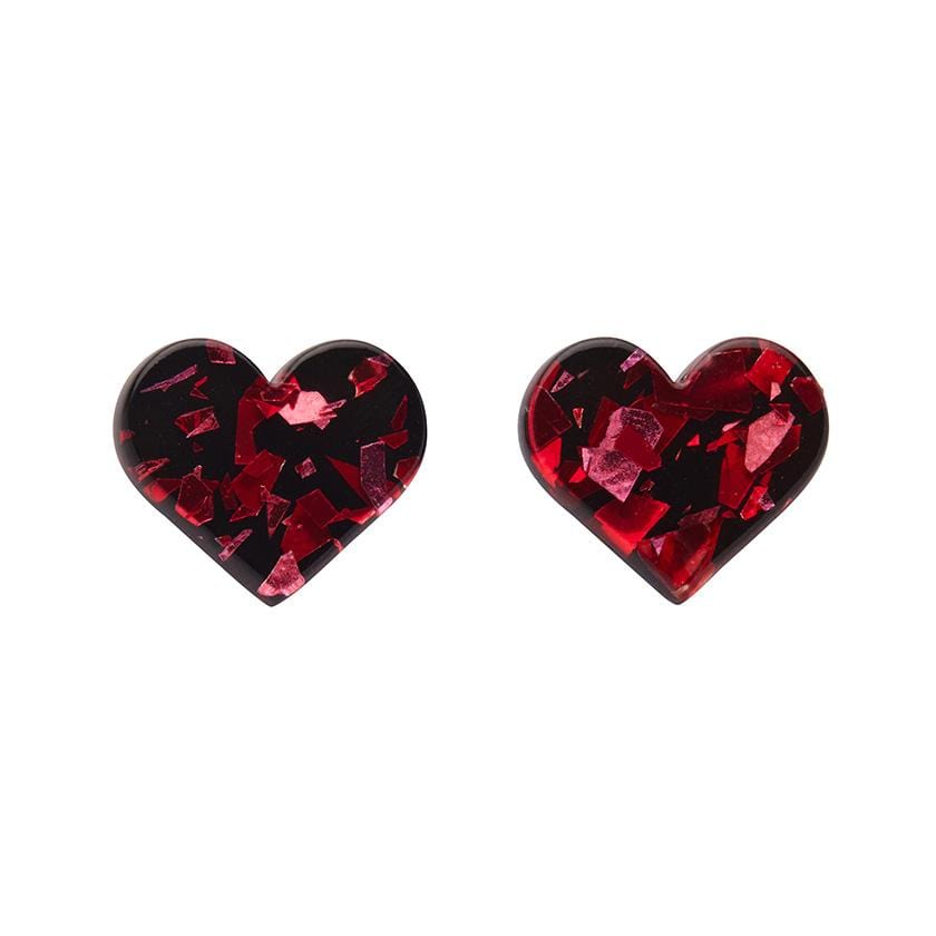 Erstwilder Essentials Heart Chunky Glitter Resin Stud Earrings - Red EE0005-CG1000