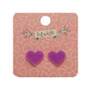 Heart Glitter Resin Stud Earrings - Purple