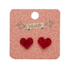 Heart Textured Stud Earrings - Red