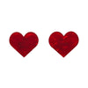 Heart Textured Stud Earrings - Red