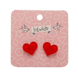 Erstwilder Essentials Heart Glitter Resin Stud Earrings - Red EE0005-SG1000