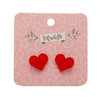 Heart Glitter Resin Stud Earrings - Red