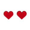 Heart Glitter Resin Stud Earrings - Red