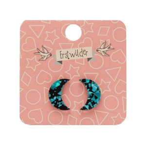 Erstwilder Essentials Crescent Moon Chunky Glitter Resin Stud Earrings - Teal EE0006-CG4400