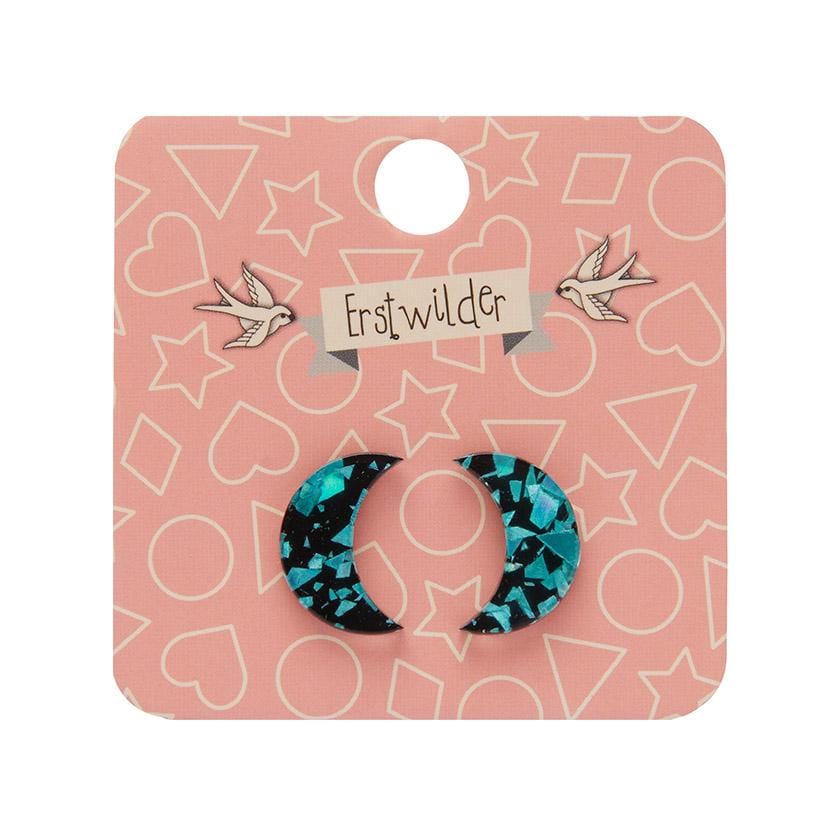 Erstwilder Essentials Crescent Moon Chunky Glitter Resin Stud Earrings - Teal EE0006-CG4400