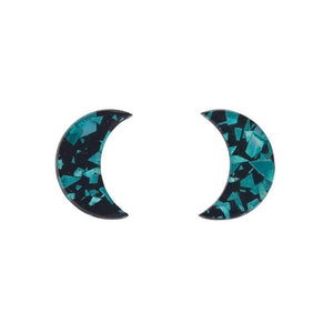 Erstwilder Essentials Crescent Moon Chunky Glitter Resin Stud Earrings - Teal EE0006-CG4400