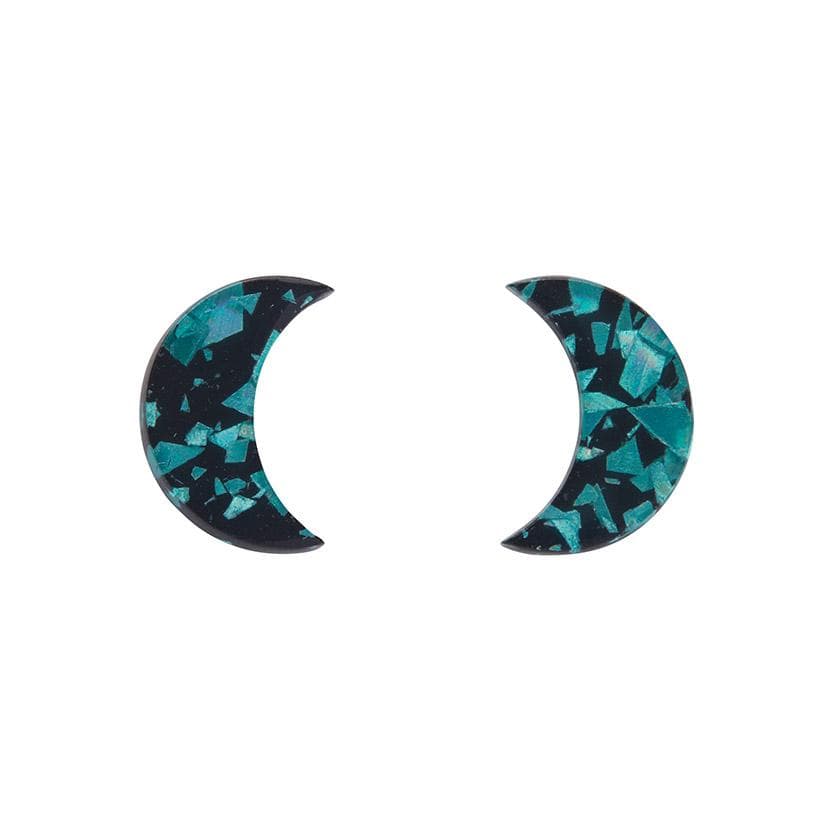 Erstwilder Essentials Crescent Moon Chunky Glitter Resin Stud Earrings - Teal EE0006-CG4400