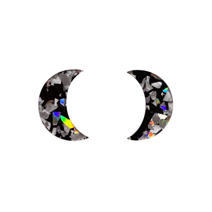 Erstwilder Essentials Crescent Moon Chunky Glitter Resin Stud Earrings - Holographic Silver EE0006-CG0272