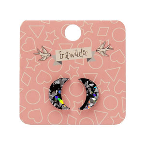 Erstwilder Essentials Crescent Moon Chunky Glitter Resin Stud Earrings - Holographic Silver EE0006-CG0272