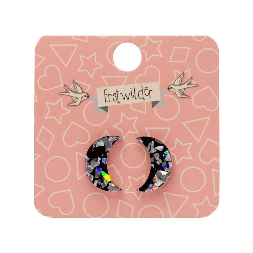 Erstwilder Essentials Crescent Moon Chunky Glitter Resin Stud Earrings - Holographic Silver EE0006-CG0272
