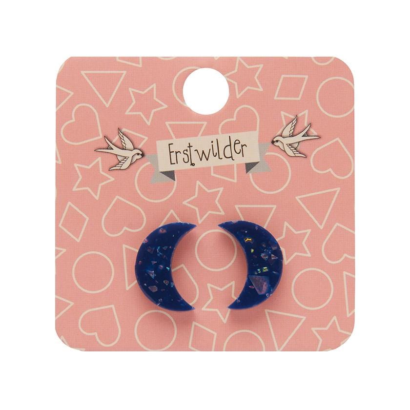 Erstwilder Essentials Crescent Moon Solid Glitter Resin Stud Earrings - Dark Blue EE0006-G3100