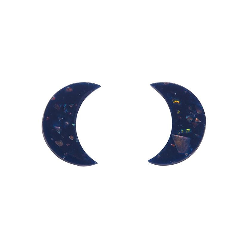 Erstwilder Essentials Crescent Moon Solid Glitter Resin Stud Earrings - Dark Blue EE0006-G3100