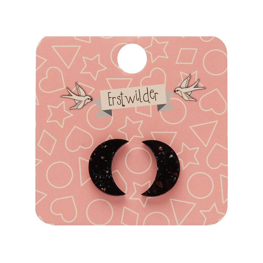 Erstwilder Essentials Crescent Moon Solid Glitter Resin Stud Earrings - Black EE0006-G7000