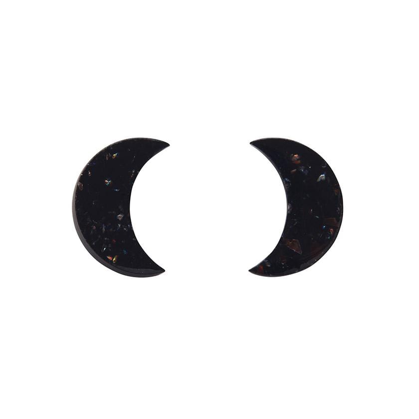 Erstwilder Essentials Crescent Moon Solid Glitter Resin Stud Earrings - Black EE0006-G7000