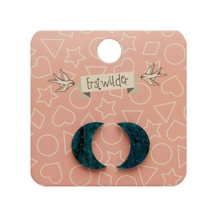Erstwilder Essentials Crescent Moon Ripple Glitter Resin Stud Earrings - Emerald EE0006-RG4100