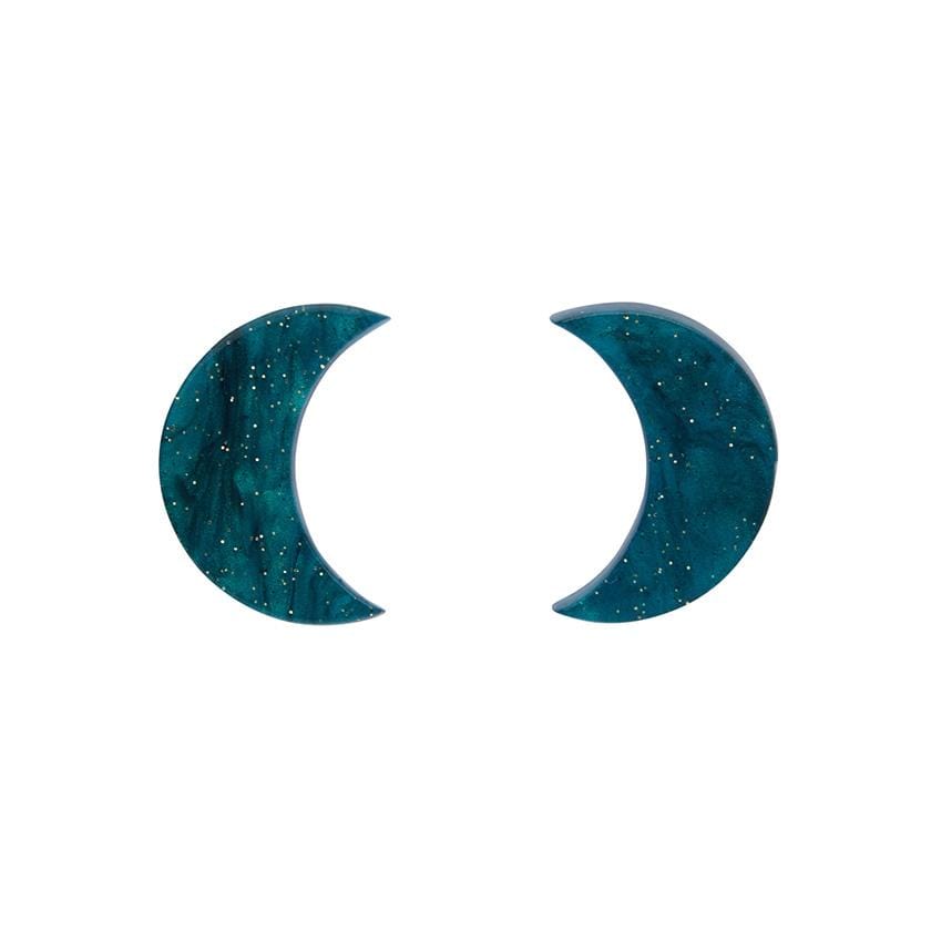 Erstwilder Essentials Crescent Moon Ripple Glitter Resin Stud Earrings - Emerald EE0006-RG4100