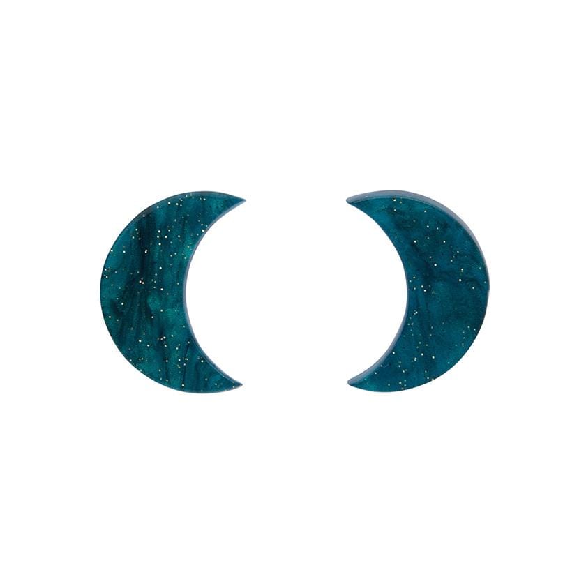 Erstwilder Essentials Crescent Moon Ripple Glitter Resin Stud Earrings - Emerald EE0006-RG4100