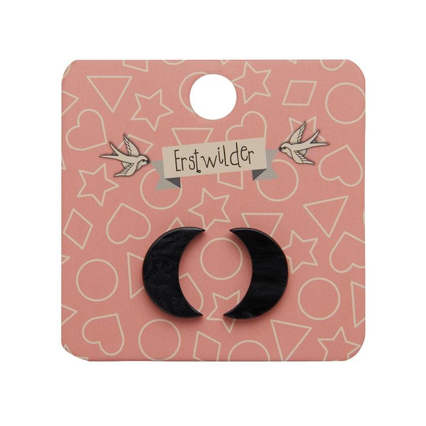 Erstwilder Essentials Crescent Moon Ripple Resin Stud Earrings - Black EE0006-RI7000
