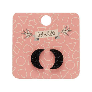 Erstwilder Essentials Crescent Moon Glitter Resin Stud Earrings - Black EE0006-SG7000
