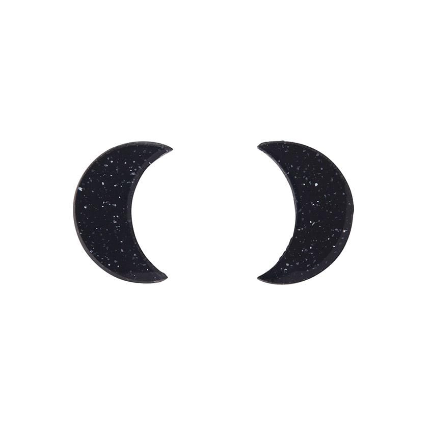 Erstwilder Essentials Crescent Moon Glitter Resin Stud Earrings - Black EE0006-SG7000