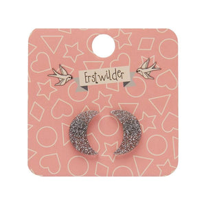 Erstwilder Essentials Crescent Moon Glitter Resin Stud Earrings - Silver EE0006-SG7200