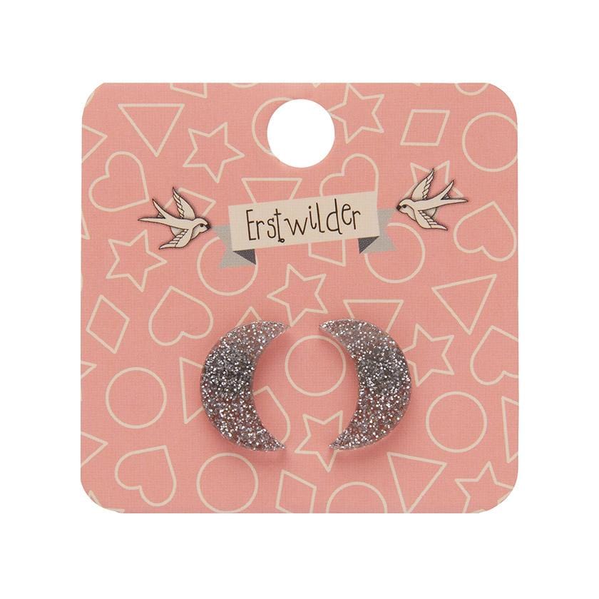 Erstwilder Essentials Crescent Moon Glitter Resin Stud Earrings - Silver EE0006-SG7200
