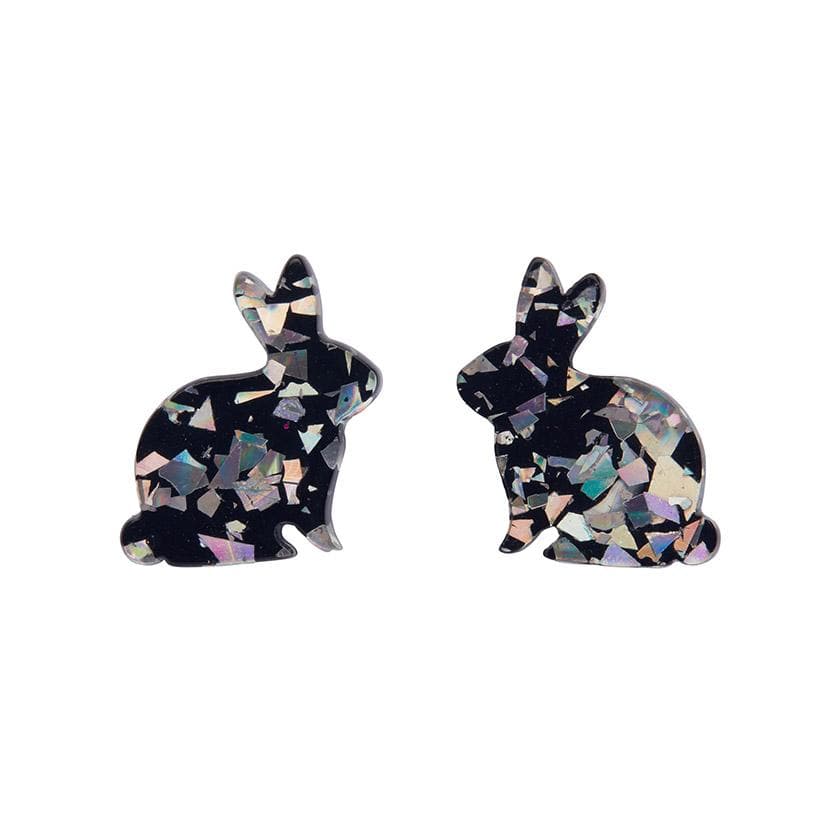 Erstwilder Essentials Bunny Chunky Glitter Resin Stud Earrings - Holographic Silver EE0007-CG0272