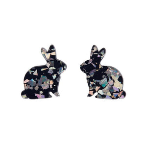 Erstwilder Essentials Bunny Chunky Glitter Resin Stud Earrings - Holographic Silver EE0007-CG0272