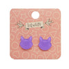 Cat Head Bubble Resin Stud Earrings - Purple