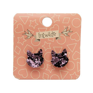 Erstwilder Essentials Cat Head Chunky Glitter Resin Stud Earrings - Pink EE0011-CG2000