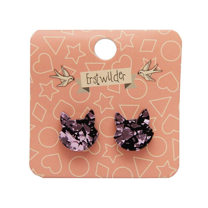 Erstwilder Essentials Cat Head Chunky Glitter Resin Stud Earrings - Pink EE0011-CG2000