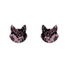 Cat Head Chunky Glitter Resin Stud Earrings - Pink