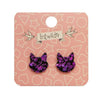 Erstwilder Essentials Cat Head Chunky Glitter Resin Stud Earrings - Purple EE0011-CG5000