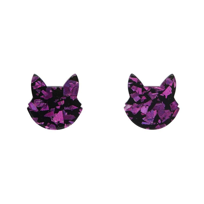 Erstwilder Essentials Cat Head Chunky Glitter Resin Stud Earrings - Purple EE0011-CG5000