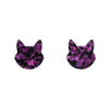 Cat Head Chunky Glitter Resin Stud Earrings - Purple