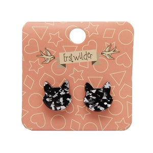 Erstwilder Essentials Cat Head Chunky Glitter Resin Stud Earrings - Silver EE0011-CG7200