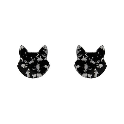 Erstwilder Essentials Cat Head Chunky Glitter Resin Stud Earrings - Silver EE0011-CG7200